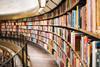 Book shelves in a library