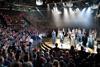 Chichester Festival Theatre auditorium - cast members of the Amadeus production bow to the audience
