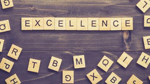 Excellence word wood block on table