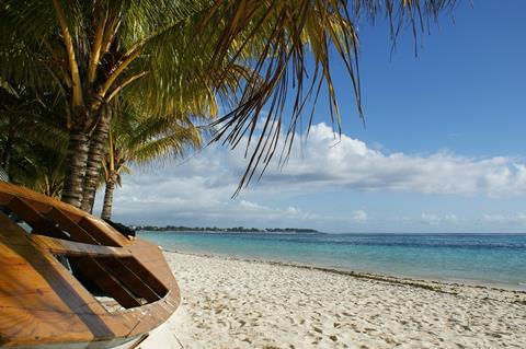 White sand and blue sea in Mauritius, Indian Ocean