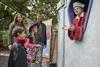 Children and their parents explore spooky displays as part of Legoland's Brick or Treat event