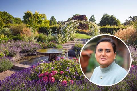 Marcia Clements from the RHS in front of a beautiful RHS garden