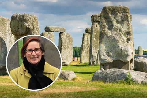Flo Wallace of Visit Wiltshire and Great West Way in front of Stonehenge