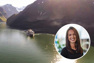 Hayley Walker from Fred. Olsen Cruise Lines with a scenic ship image behind here
