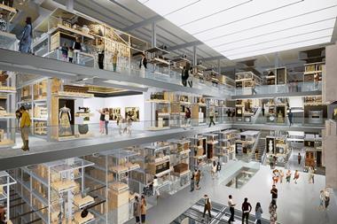 View across the Collections Hall at V&A East Storehouse
